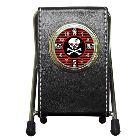 Skull Cross Pen Holder Desk Clock from ArtsNow.com Front