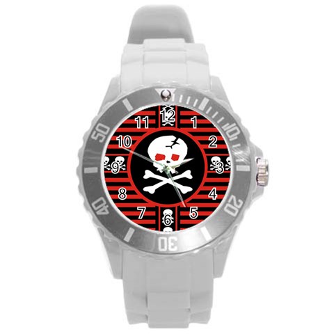 Skull Cross Round Plastic Sport Watch Large from ArtsNow.com Front