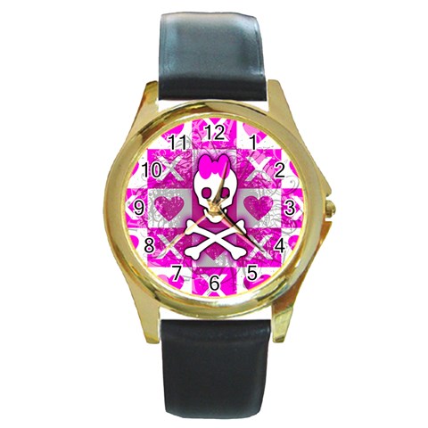Skull Princess Round Gold Metal Watch from ArtsNow.com Front