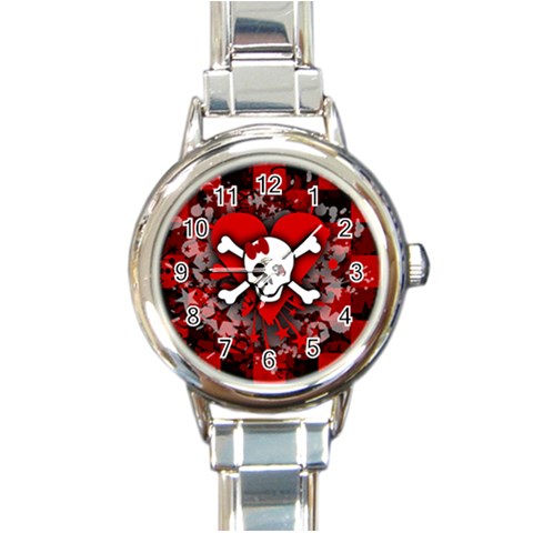 Skull Romance  Round Italian Charm Watch from ArtsNow.com Front