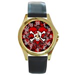 Skull Romance  Round Gold Metal Watch