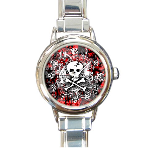 Skull Splatter Round Italian Charm Watch from ArtsNow.com Front