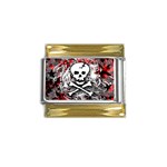 Skull Splatter Gold Trim Italian Charm (9mm)