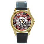 Skull Splatter Round Gold Metal Watch