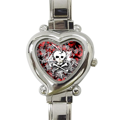 Skull Splatter Heart Italian Charm Watch from ArtsNow.com Front