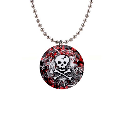 Skull Splatter 1  Button Necklace from ArtsNow.com Front