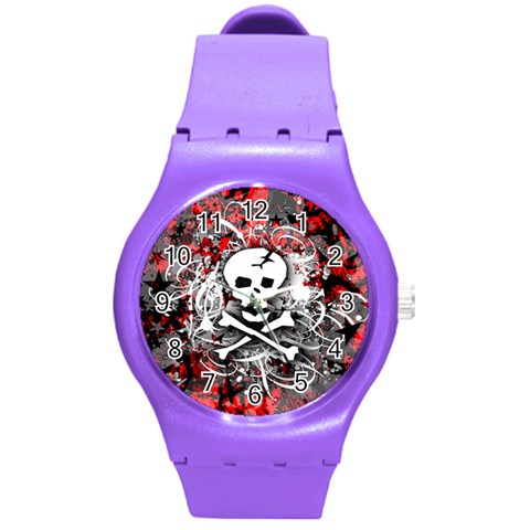 Skull Splatter Round Plastic Sport Watch Medium from ArtsNow.com Front