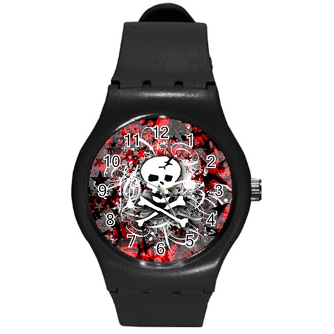 Skull Splatter Round Plastic Sport Watch Medium from ArtsNow.com Front