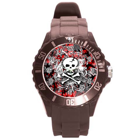 Skull Splatter Round Plastic Sport Watch Large from ArtsNow.com Front