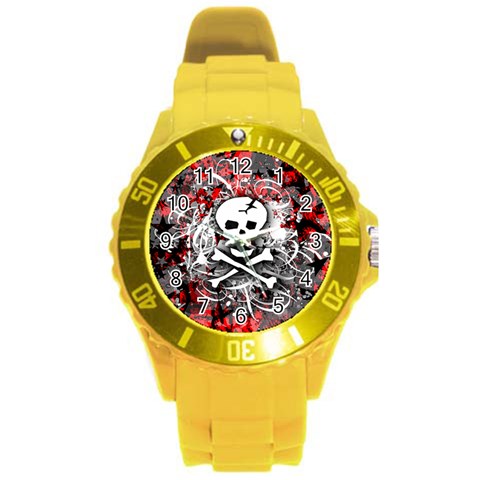 Skull Splatter Round Plastic Sport Watch Large from ArtsNow.com Front