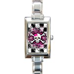 Splatter Girly Skull Rectangular Italian Charm Watch