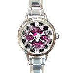 Splatter Girly Skull Round Italian Charm Watch