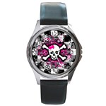 Splatter Girly Skull Round Metal Watch