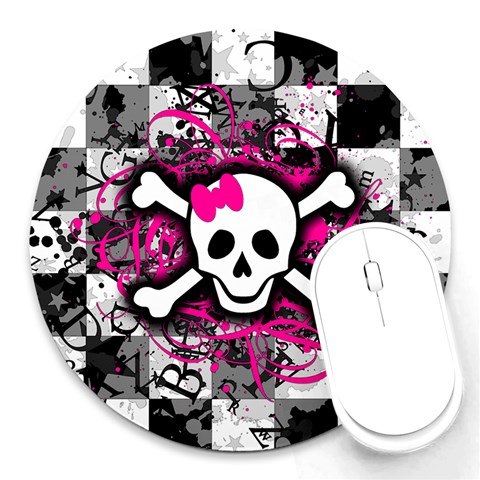 Splatter Girly Skull Round Mousepad from ArtsNow.com Front