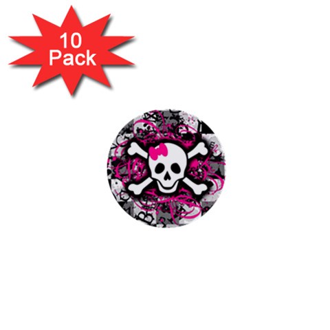 Splatter Girly Skull 1  Mini Button (10 pack)  from ArtsNow.com Front