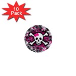 Splatter Girly Skull 1  Mini Button (10 pack) 