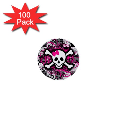 Splatter Girly Skull 1  Mini Button (100 pack)  from ArtsNow.com Front