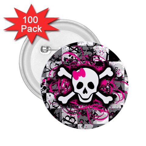 Splatter Girly Skull 2.25  Button (100 pack) from ArtsNow.com Front
