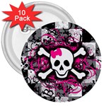 Splatter Girly Skull 3  Button (10 pack)