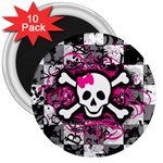 Splatter Girly Skull 3  Magnet (10 pack)