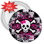 Splatter Girly Skull 3  Button (100 pack)