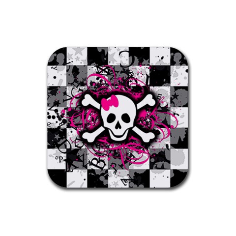 Splatter Girly Skull Rubber Coaster (Square) from ArtsNow.com Front