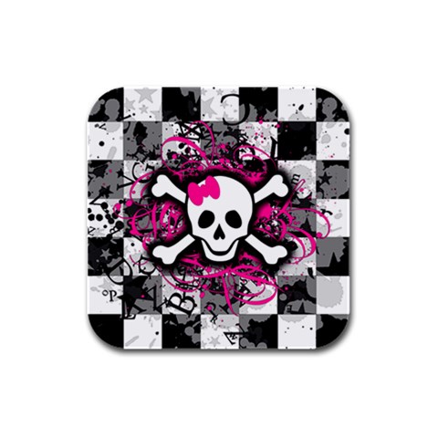 Splatter Girly Skull Rubber Square Coaster (4 pack) from ArtsNow.com Front