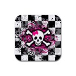 Splatter Girly Skull Rubber Square Coaster (4 pack)