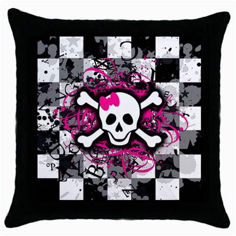 Splatter Girly Skull Throw Pillow Case (Black) from ArtsNow.com Front