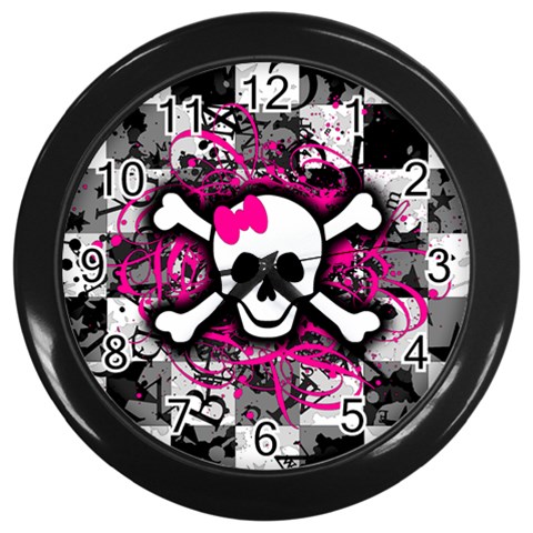 Splatter Girly Skull Wall Clock (Black) from ArtsNow.com Front