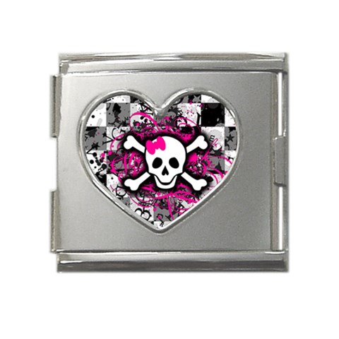 Splatter Girly Skull Mega Link Heart Italian Charm (18mm) from ArtsNow.com Front