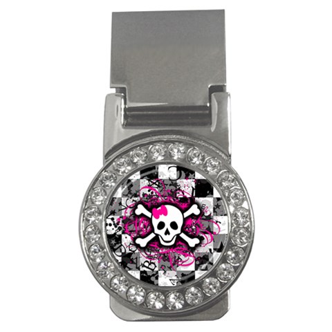 Splatter Girly Skull Money Clip (CZ) from ArtsNow.com Front