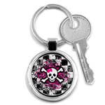 Splatter Girly Skull Key Chain (Round)