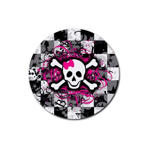 Splatter Girly Skull Rubber Round Coaster (4 pack) from ArtsNow.com Front