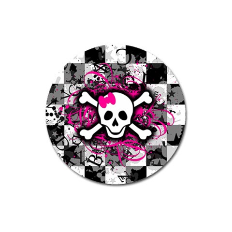 Splatter Girly Skull Magnet 3  (Round) from ArtsNow.com Front
