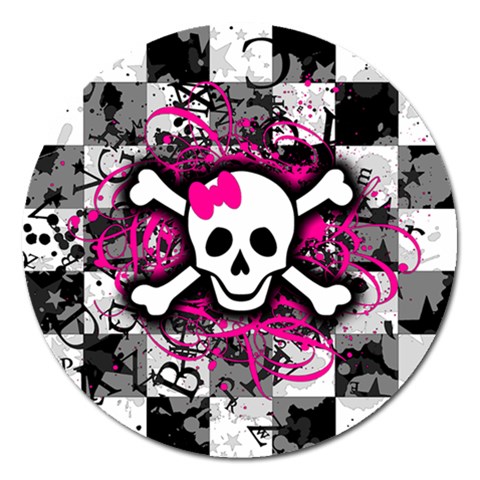 Splatter Girly Skull Magnet 5  (Round) from ArtsNow.com Front