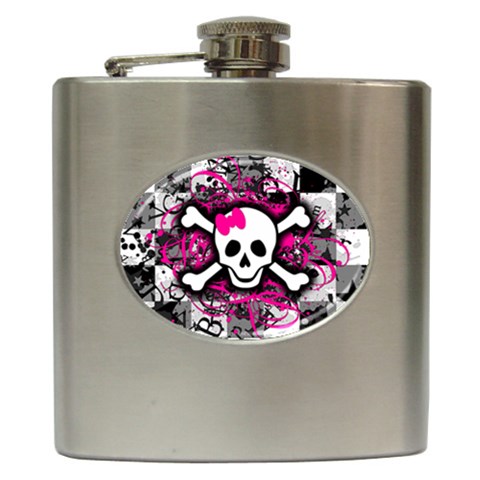 Splatter Girly Skull Hip Flask (6 oz) from ArtsNow.com Front