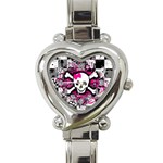 Splatter Girly Skull Heart Italian Charm Watch