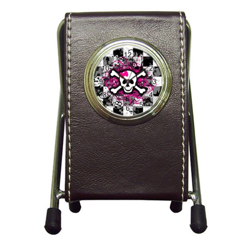 Splatter Girly Skull Pen Holder Desk Clock from ArtsNow.com Front