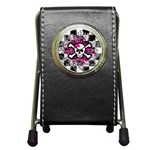 Splatter Girly Skull Pen Holder Desk Clock