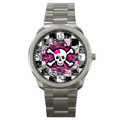 Splatter Girly Skull Sport Metal Watch from ArtsNow.com Front