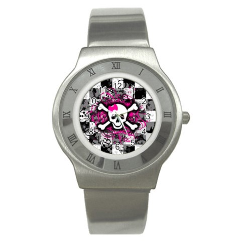 Splatter Girly Skull Stainless Steel Watch from ArtsNow.com Front