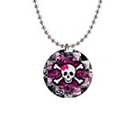 Splatter Girly Skull 1  Button Necklace