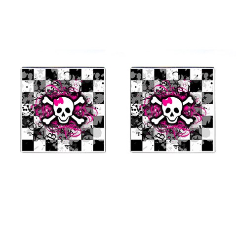 Splatter Girly Skull Cufflinks (Square) from ArtsNow.com Front(Pair)