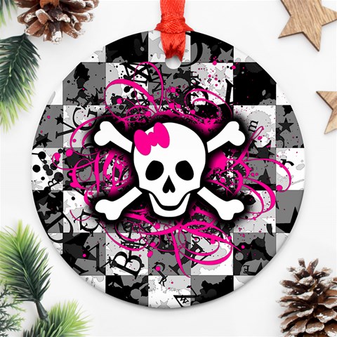 Splatter Girly Skull Round Ornament (Two Sides) from ArtsNow.com Front