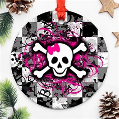 Splatter Girly Skull Round Ornament (Two Sides) from ArtsNow.com Front