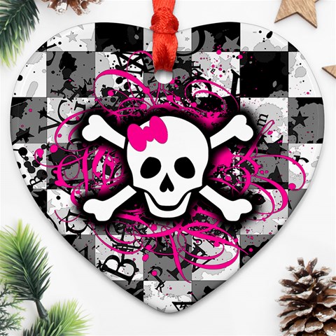 Splatter Girly Skull Heart Ornament (Two Sides) from ArtsNow.com Front