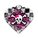 Splatter Girly Skull Dog Tag Heart (Two Sides)