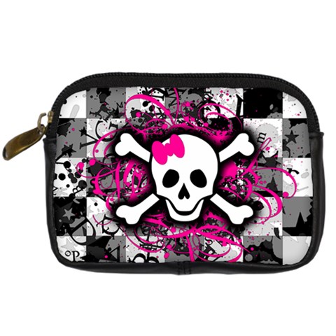 Splatter Girly Skull Digital Camera Leather Case from ArtsNow.com Front