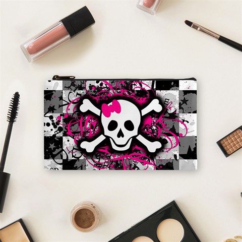 Splatter Girly Skull Cosmetic Bag (Small) from ArtsNow.com Front